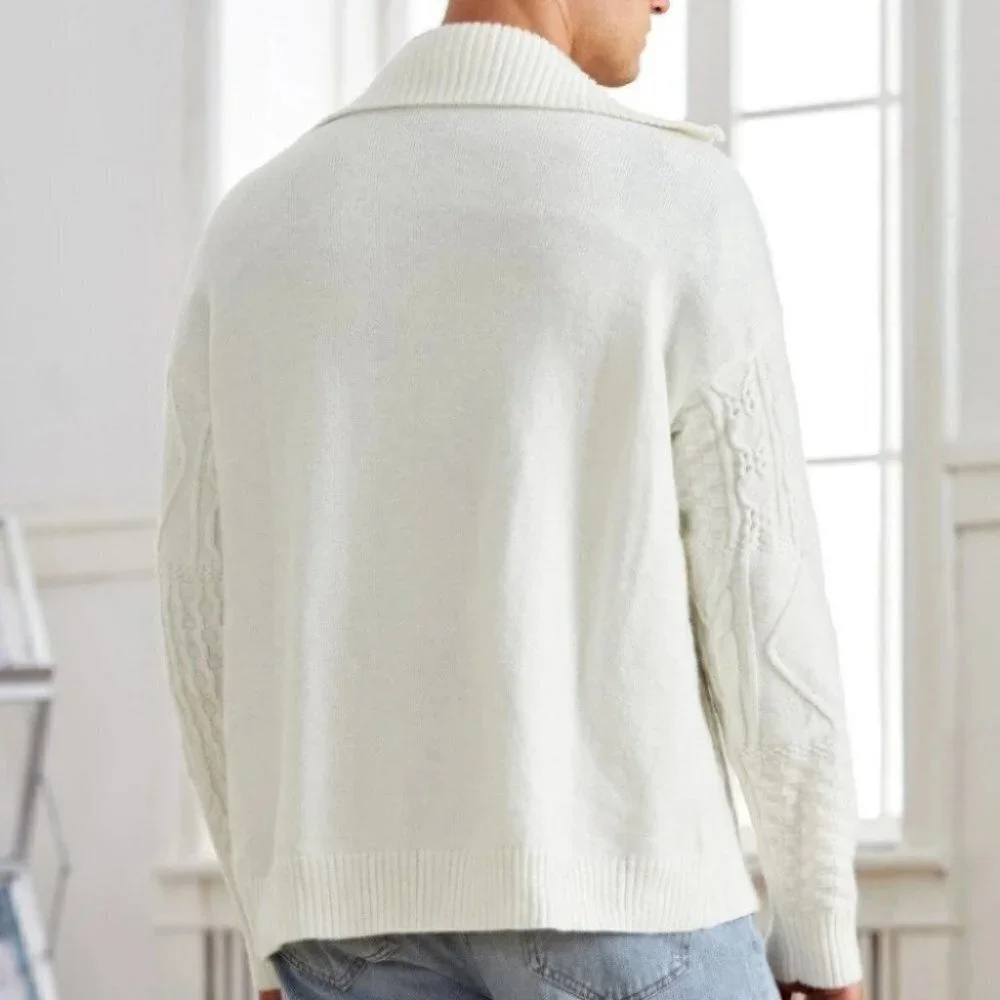 Casual Cable Knit Men's Cardigan w/Turtle Neck & D